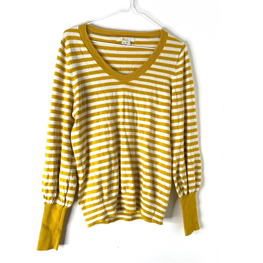 Boden Yellow White Stripe Knit Wool Blend Sweater